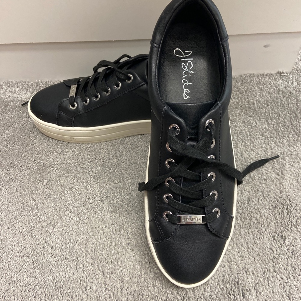 J/Slides Hilton Black Leather Sneaker Sz 8.5
